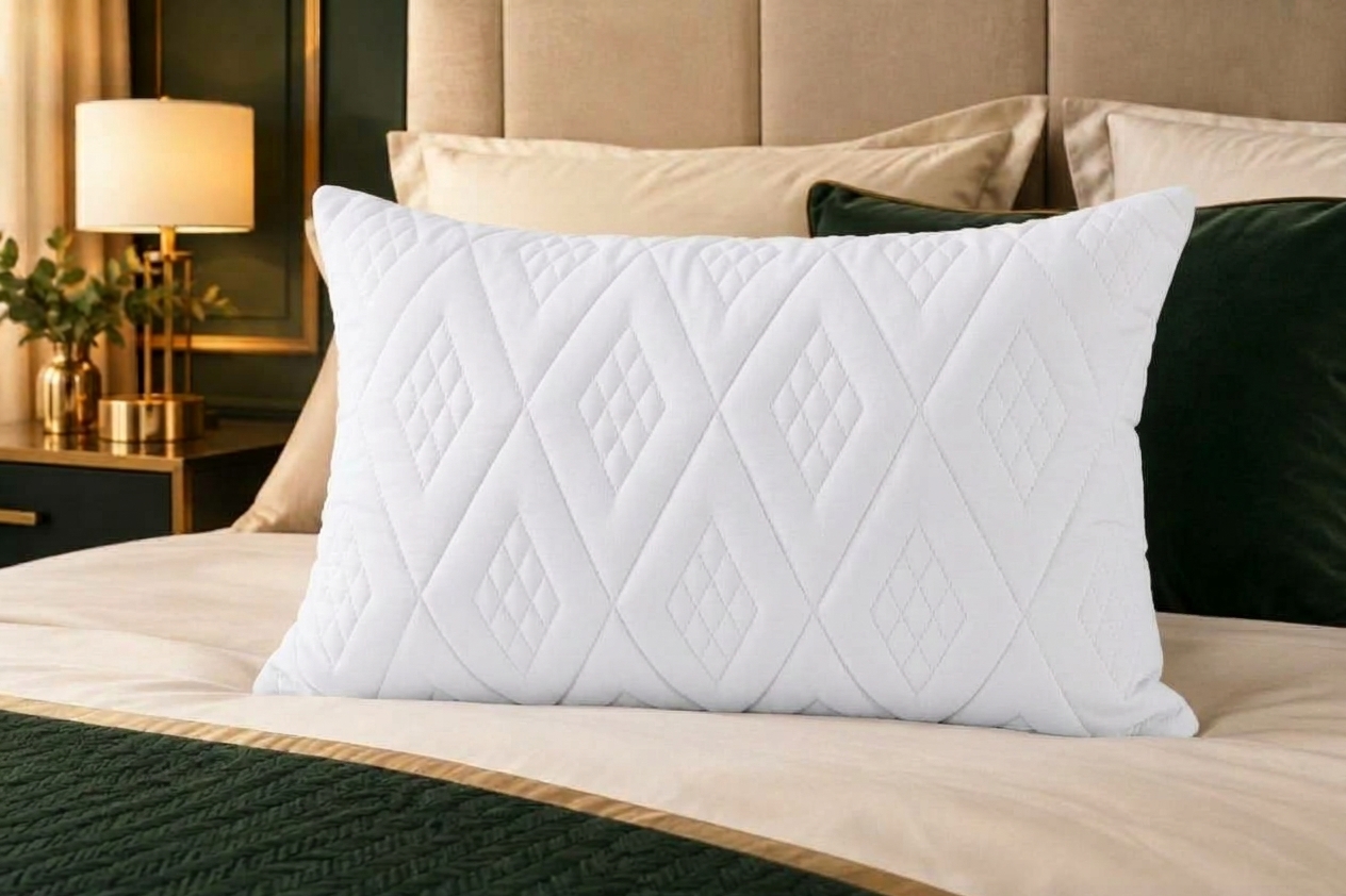 Almohada Ultra FibraCol en color Blanco Nieve sobre cama